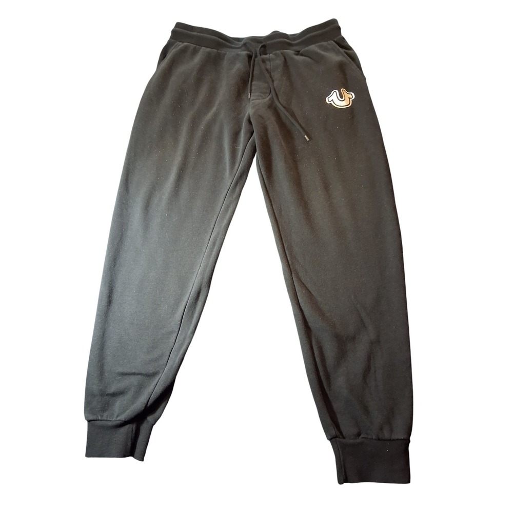 True Religion Mens Horseshoe Logo Jogger Sweatpants Black Size Large